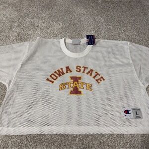 Champion White Mesh Crop Top with Iowa State Logo